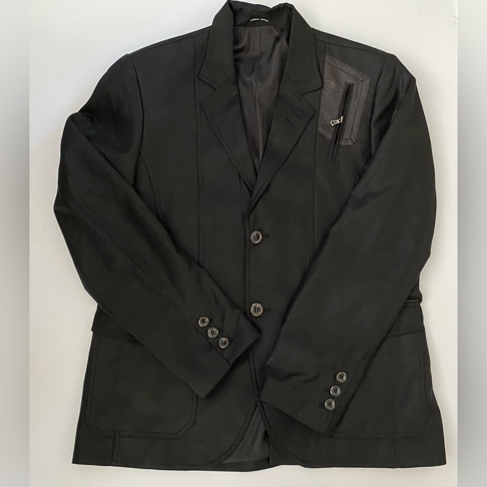 Mondo Menswear Blazer Jacket Black Zipper Leather Accent New size X-Large - Picture 3 of 15